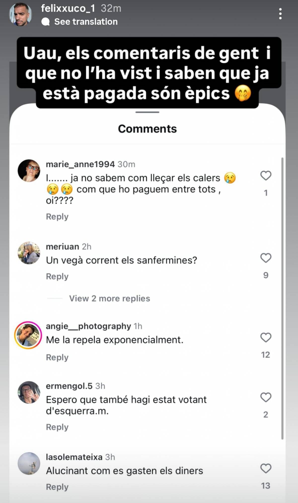 Missatges a Instagram sobre 'Les vides del Fèlix' - 