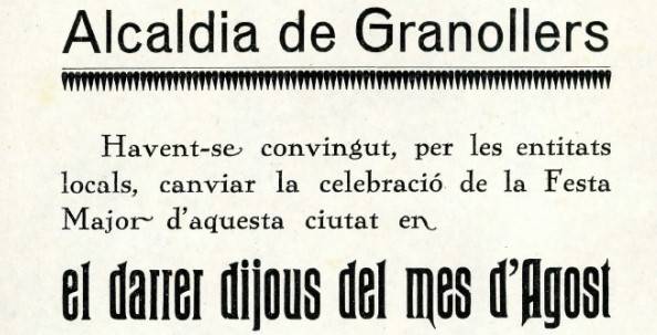 Així va anunciar l'alcalde de Granollers que la Festa Major canviava de dates l'any 1930