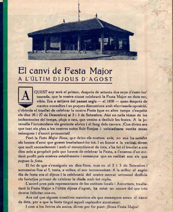 L`article del programa de l`any 1930, que parlava dels antecedents de la Festa Major - Arxiu de Granollers L`article del programa de l`any 1930, que parlava dels antecedents de la Festa Major