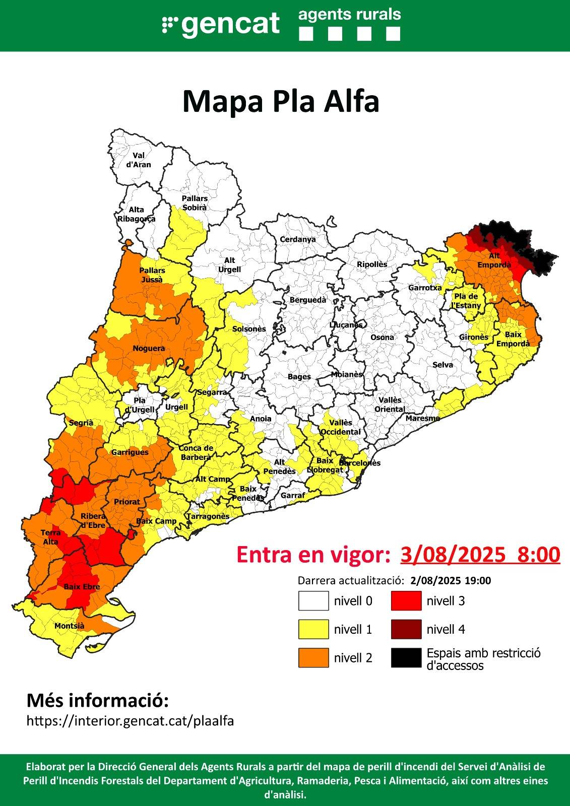 Mapa de risc d`incendi per aquest diumenge - Mapa de risc d`incendi per aquest diumenge