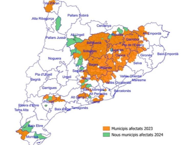 Mapa de zones afectades per la papallona del boix. - Cedida Mapa de zones afectades per la papallona del boix.
