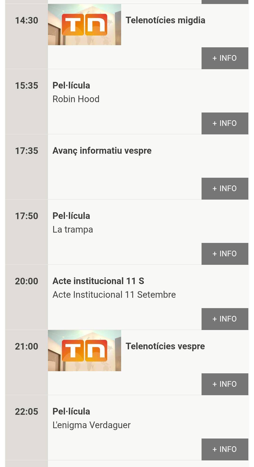 Graella de TV3 per a la tarda de la Diada publicada a la web - 3Cat Graella de TV3 per a la tarda de la Diada publicada a la web