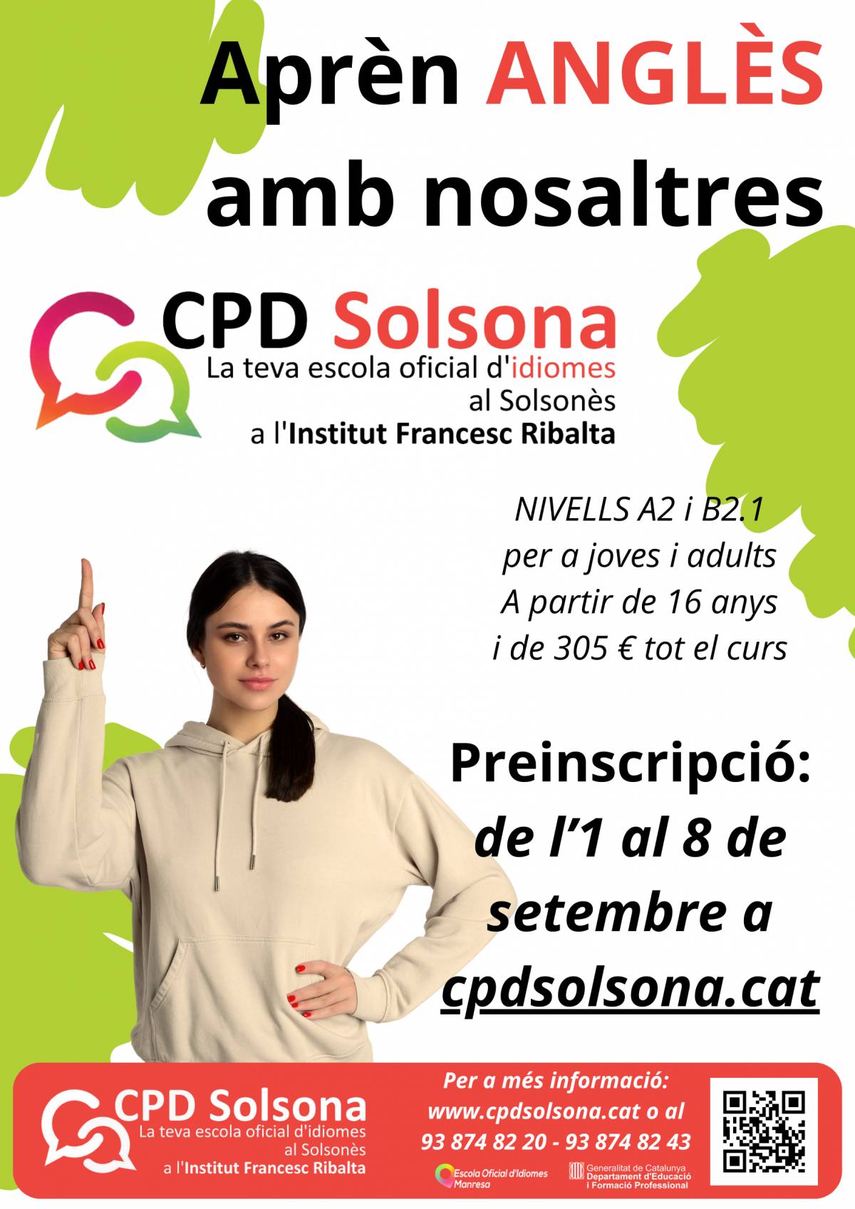 La preinscripció pels cursos d'anglès de  l'Escola Oficial d'Idiomes a Solsona oberta  fins el dia 8 de setembre