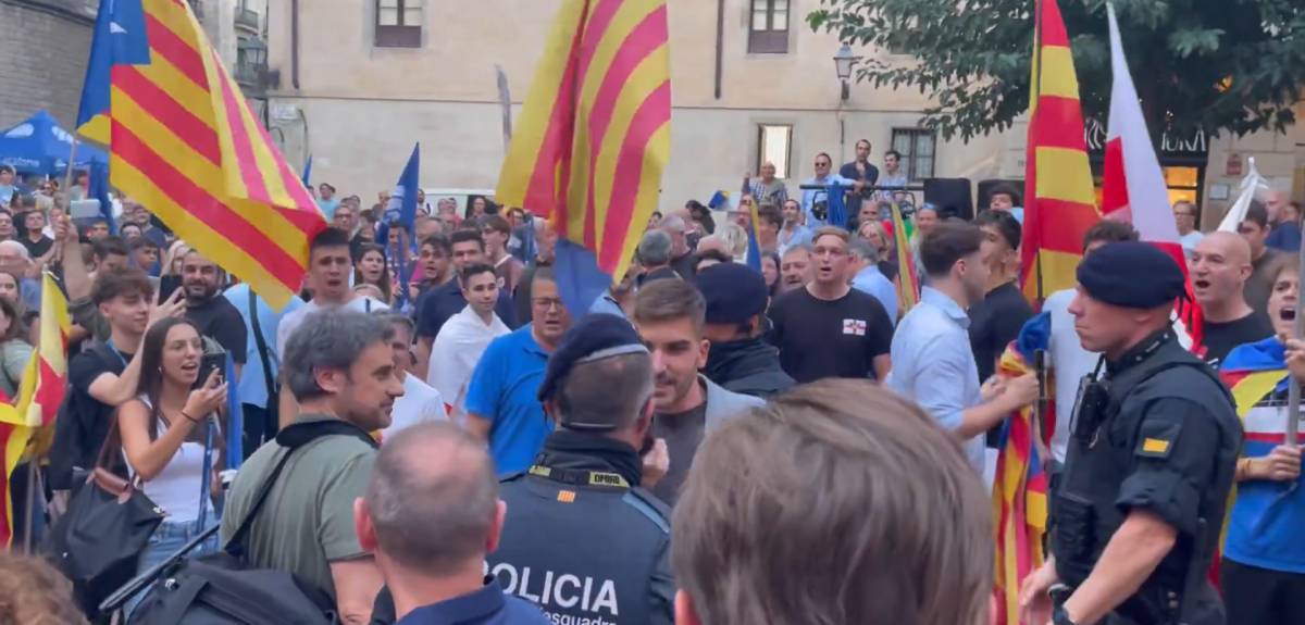 TV3 ha de marxar del Fossar de les Moreres increpada per simpatitzants d'Aliança Catalana