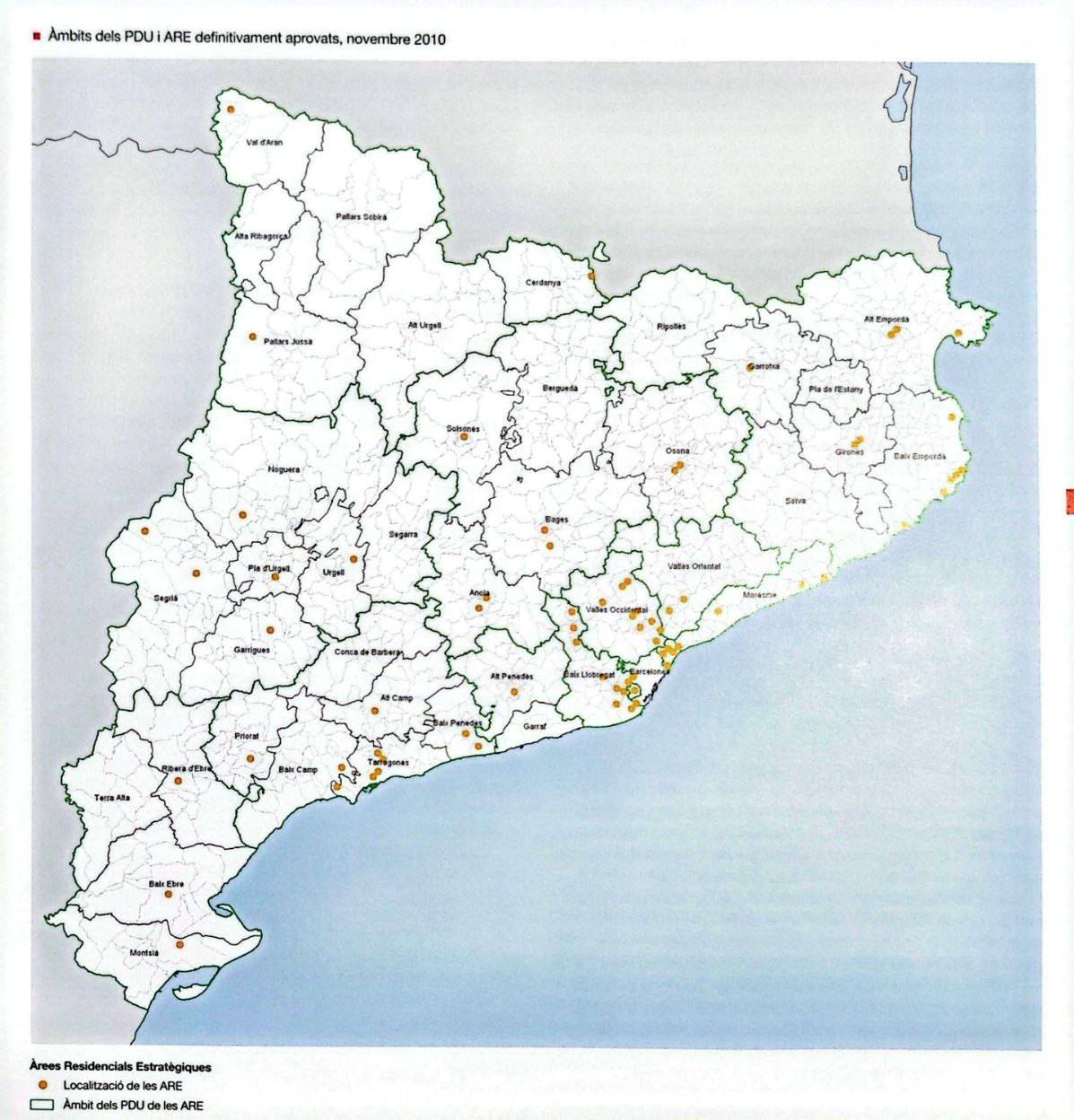 Projecció de les AREs sobre el mapa, en un document del 2010