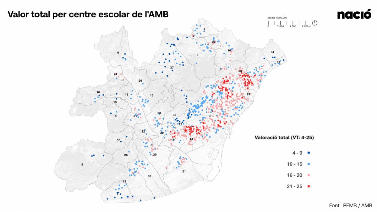 Mapa de l`índex que valora els entorns escolars a l`AMB