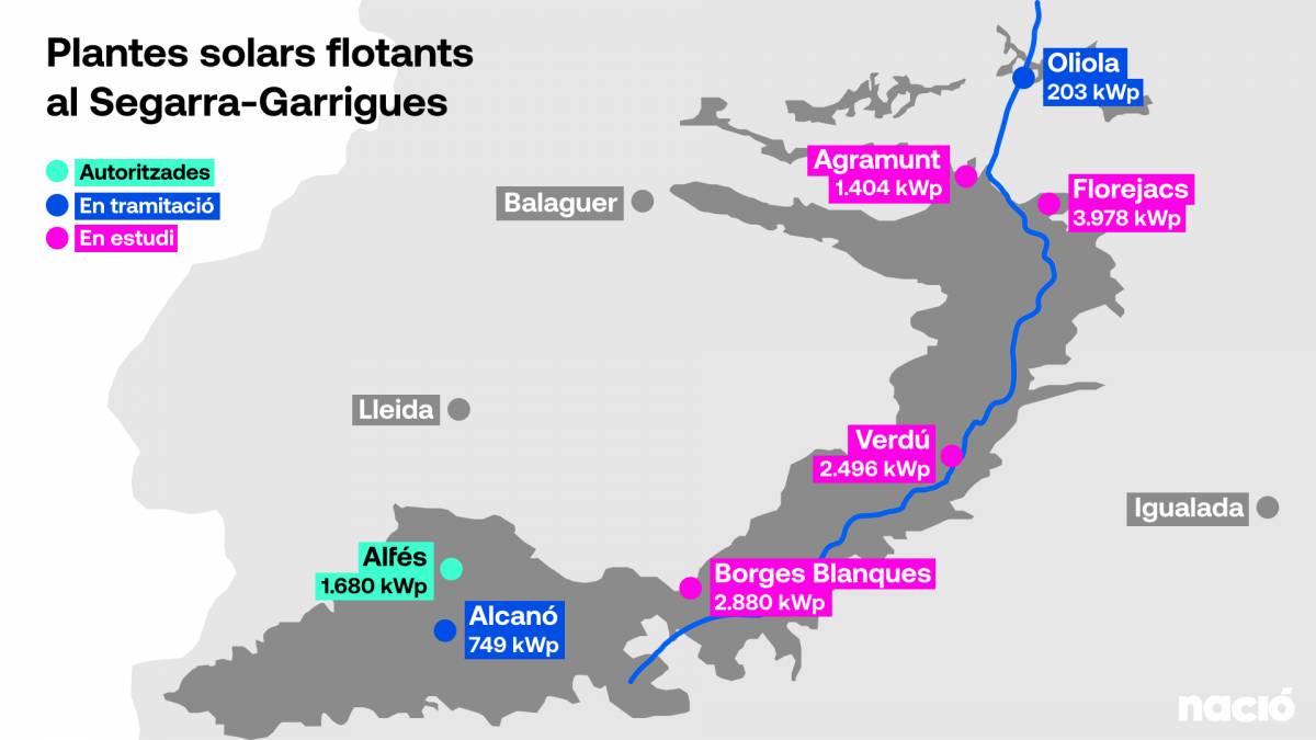Mapa de plantes solars flotants al canal Segarra Garrigues