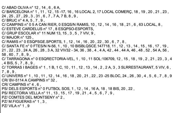Llista de carrers afectats - AJ Sant Celoni Llista de carrers afectats