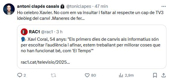 Les declaracions d`Antoni Clapés sobre el 3Cat