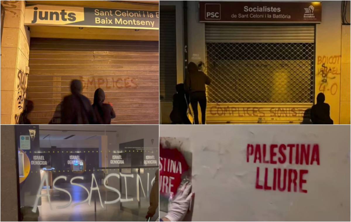 Vandalitzen les seus del PSC, Junts i ERC a Sant Celoni: «són còmplices del genocidi»