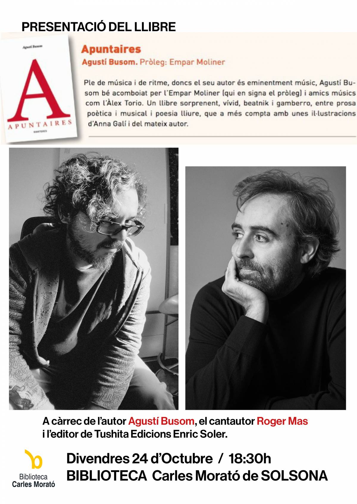 Agustí Busom presenta a Solsona el seu llibre «Apuntaires»