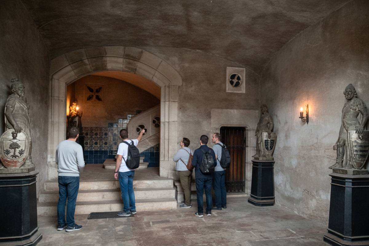 Vestíbul i escala noble de la Torre d`en Feu, segons la IA