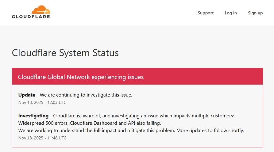Cloudfare notifica que investiga els errors a escala mundial