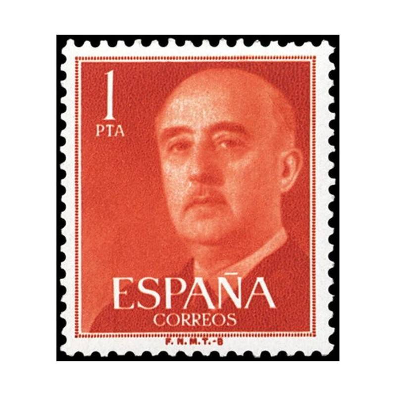 Segell de correus i moneda de Franco, “caudillo de España por la gracia de Dios”.