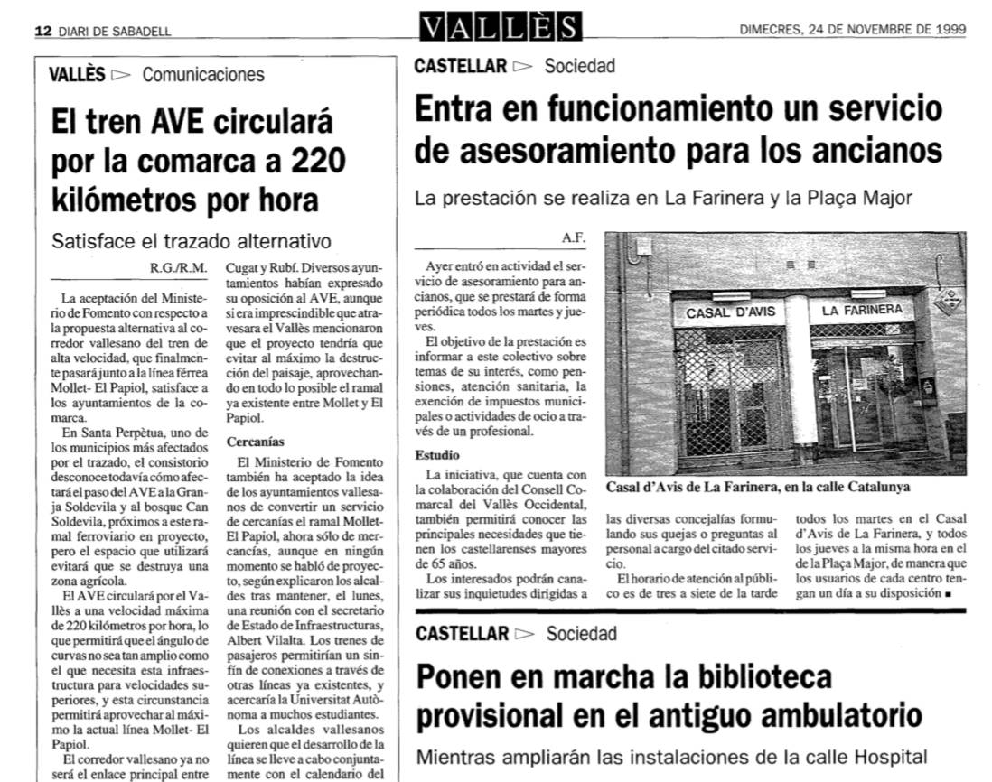 Retall d`una notícia sobre la possible parada de l`AVE al Vallès