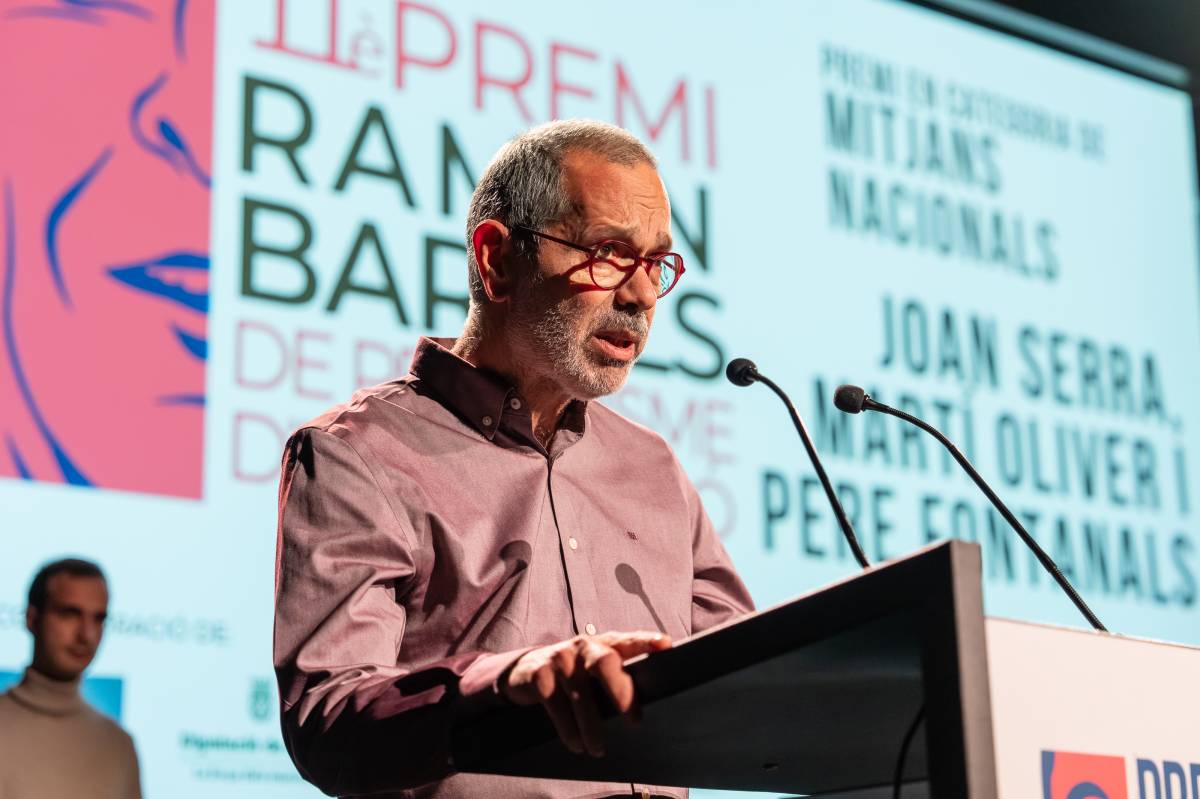 Pere Fontanals, durant l'acte de lliurament del premi Ramon Barnils - 
