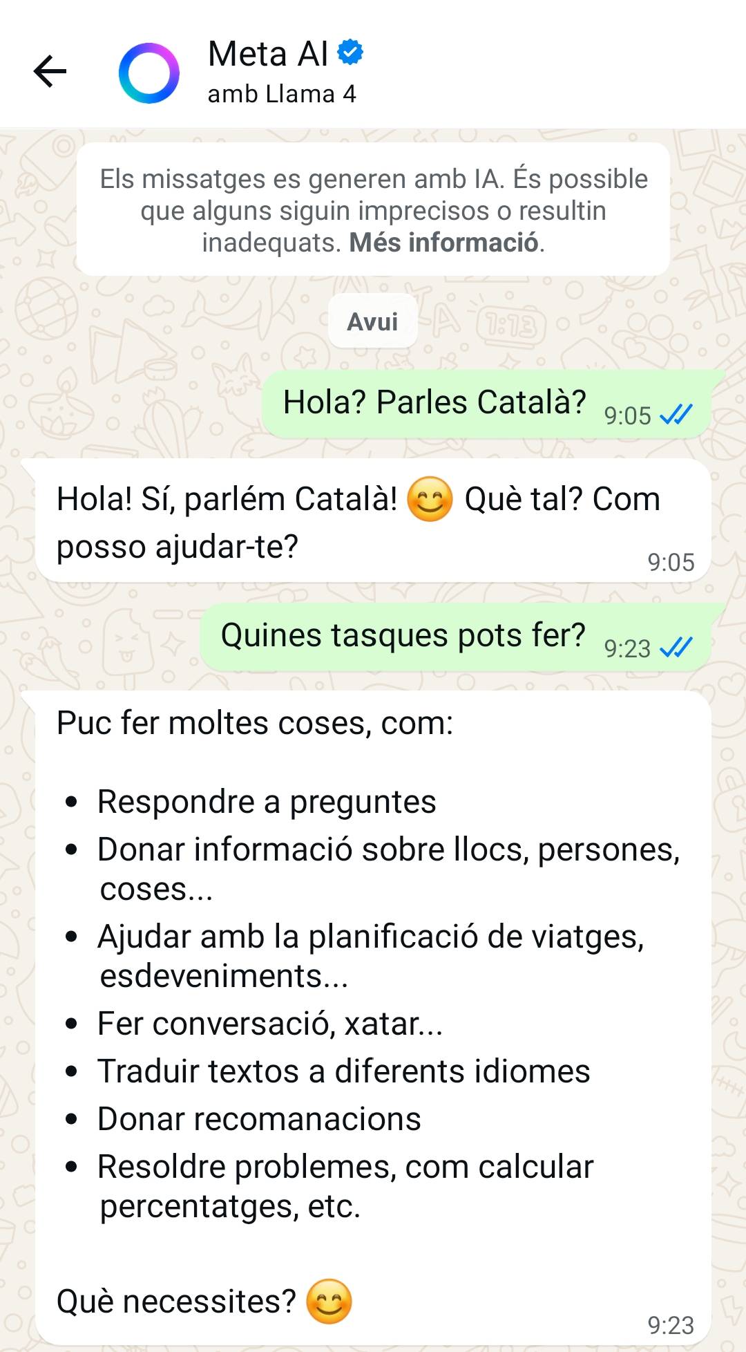 Una conversa amb la IA de Whatsapp. - Nació