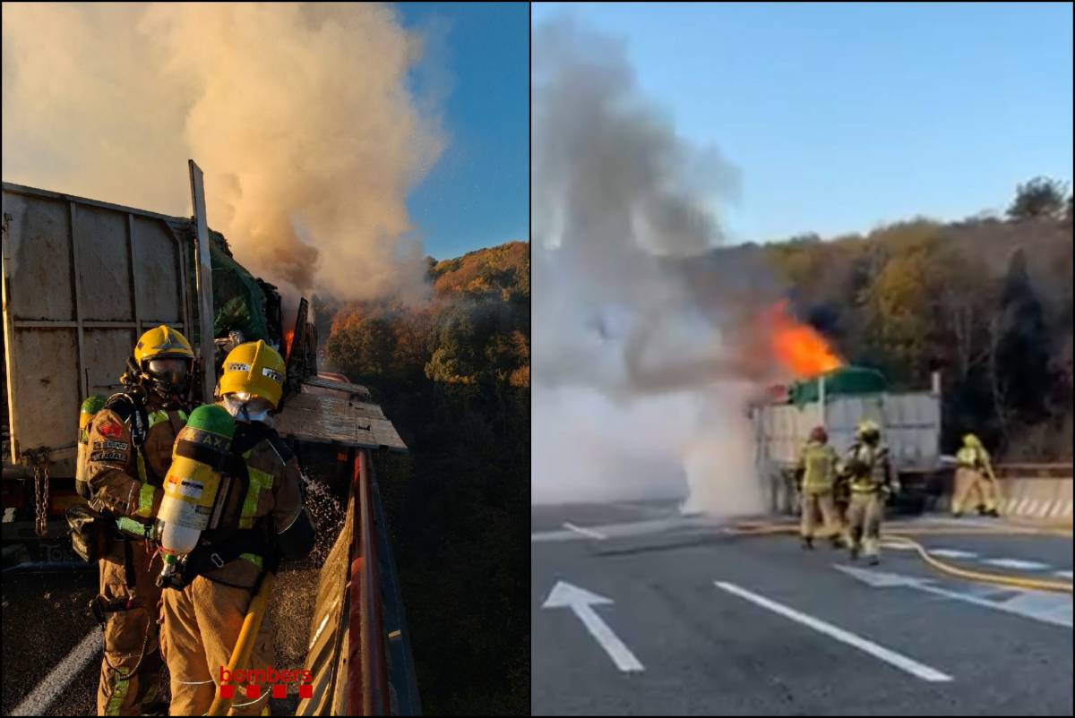 S'incendia un camió a Sant Hilari que portava vehicles premsats