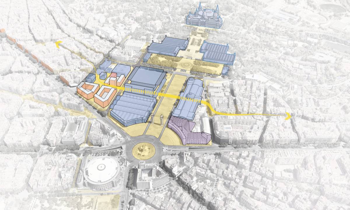 Simulació del futur àmbit de l`entorn de la Fira de Barcelona, amb habitatge i equipaments