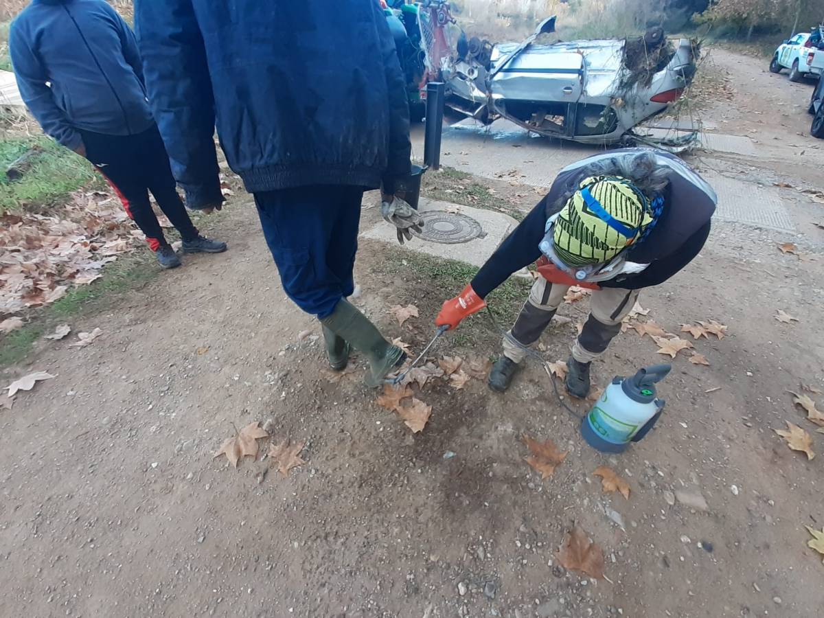 Retirada del cotxe bolcat al riu Ripoll - ACA (Cedides) Retirada del cotxe bolcat al riu Ripoll