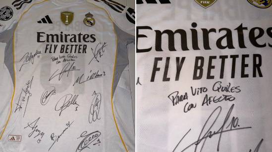 La samarreta signada que el Reial Madrid ha regalat a l'ultra Vito Quiles - X