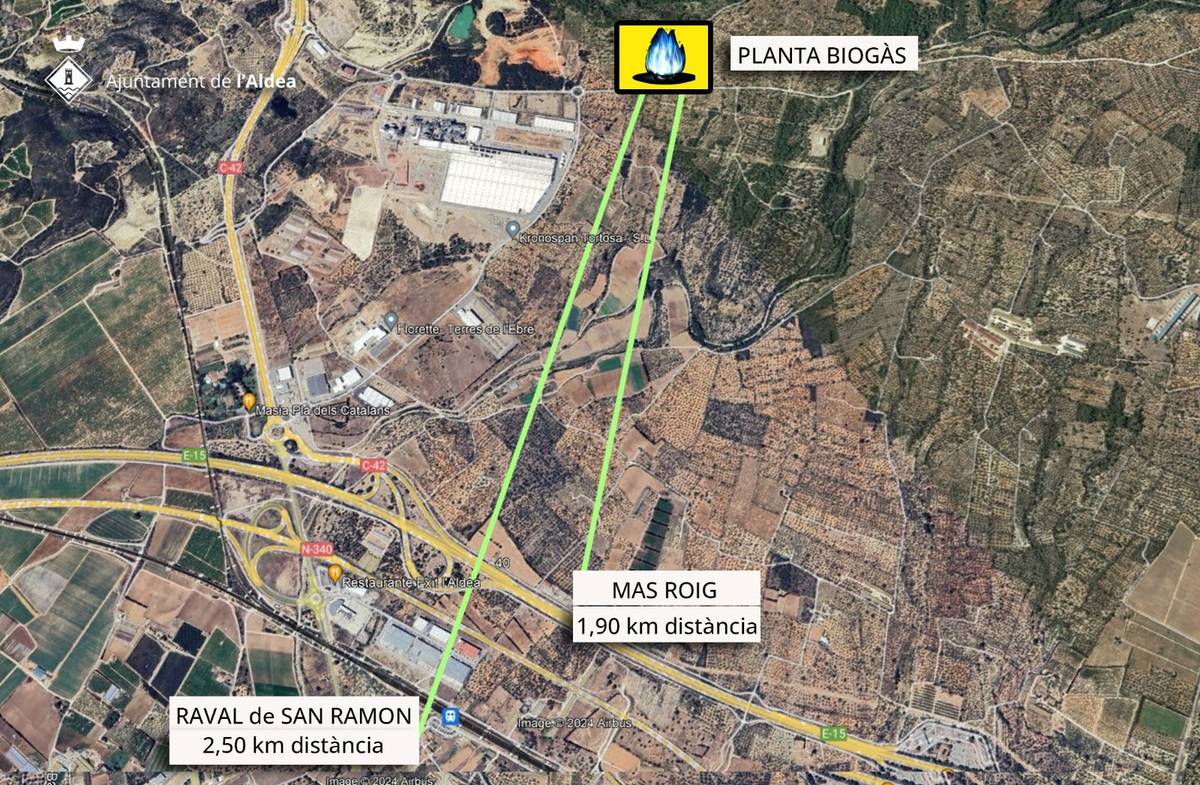 Mapa de l`Aldea que situa la planta de biogàs projectada al polígon 32 de Tortosa. - Ajuntament de l`Aldea Mapa de l`Aldea que situa la planta de biogàs projectada al polígon 32 de Tortosa.