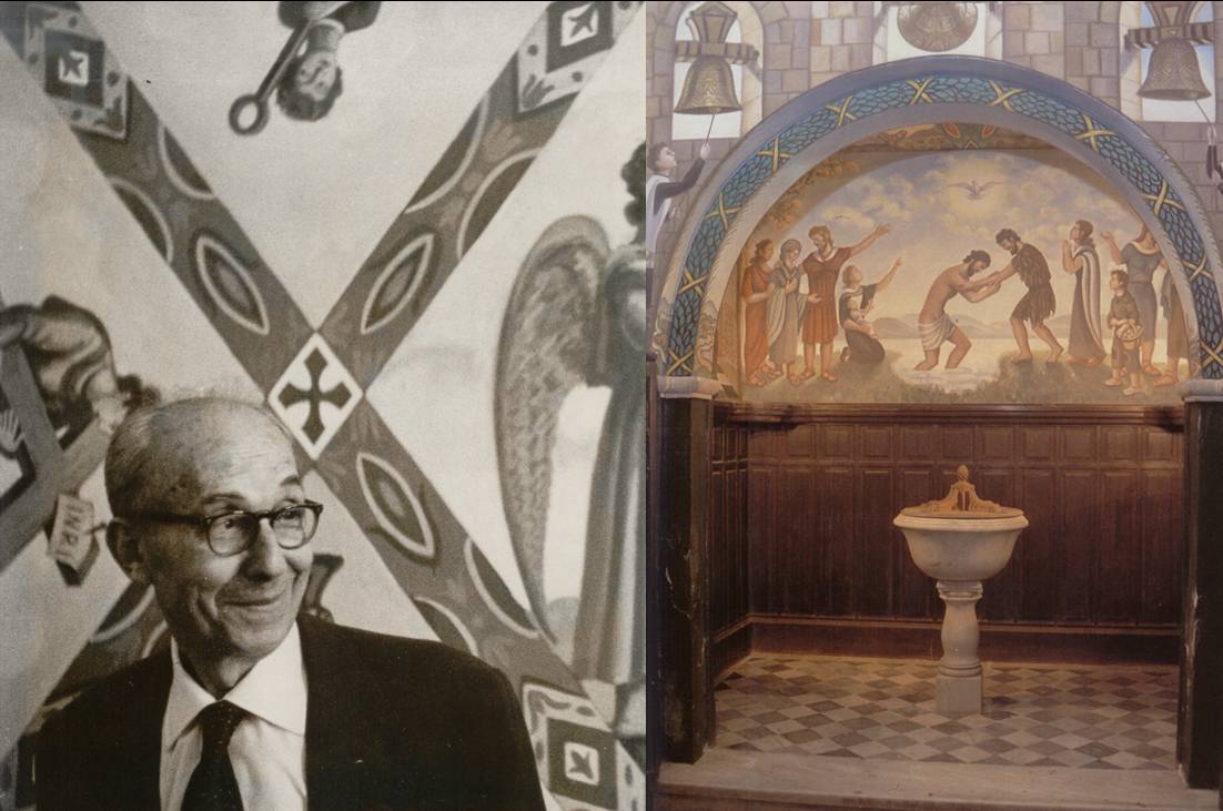 Josep Aragay de gran amb els plafons de fusta de 1965.de - Cedida Josep Aragay de gran amb els plafons de fusta de 1965.de