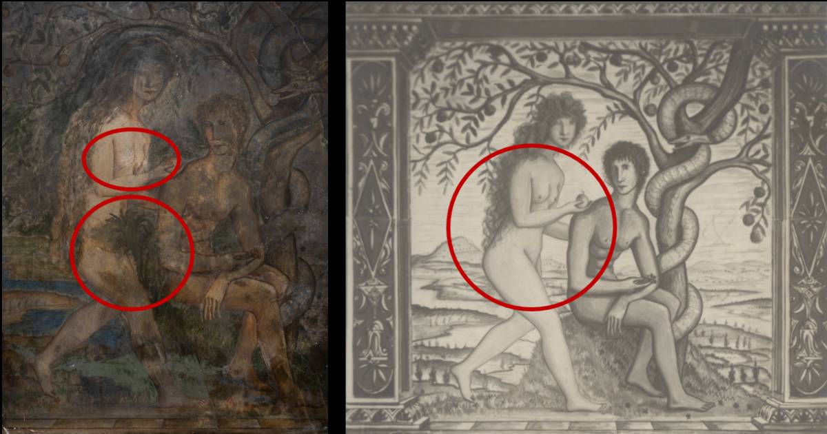 Comparativa d`Eva i el pecat original, imatge censurada i sense censurar. - Cedida Comparativa d`Eva i el pecat original, imatge censurada i sense censurar.