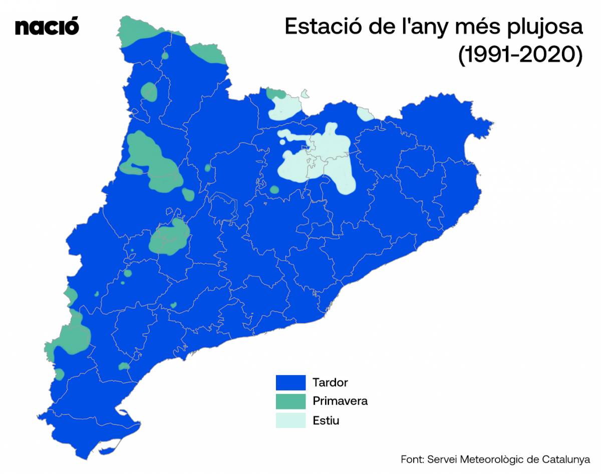 Mapa de l`estació més plujosa a Catalunya
