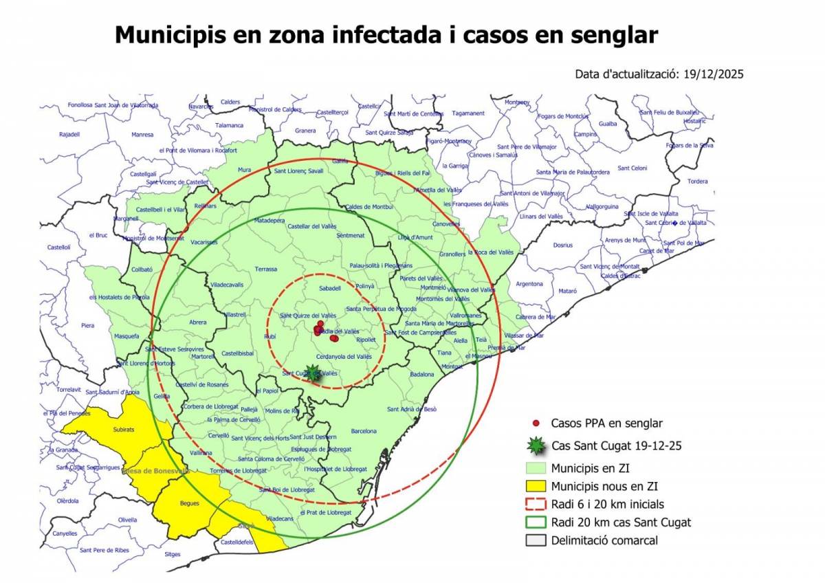 Mapa de casos de Pesta Porcina Africana a Catalunya