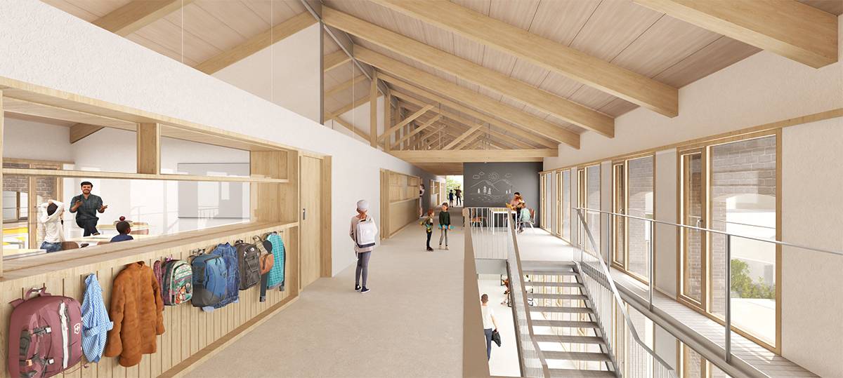 Render de l'interior de la passarel·la que unirà les dues naus - Forgas Arquitectes