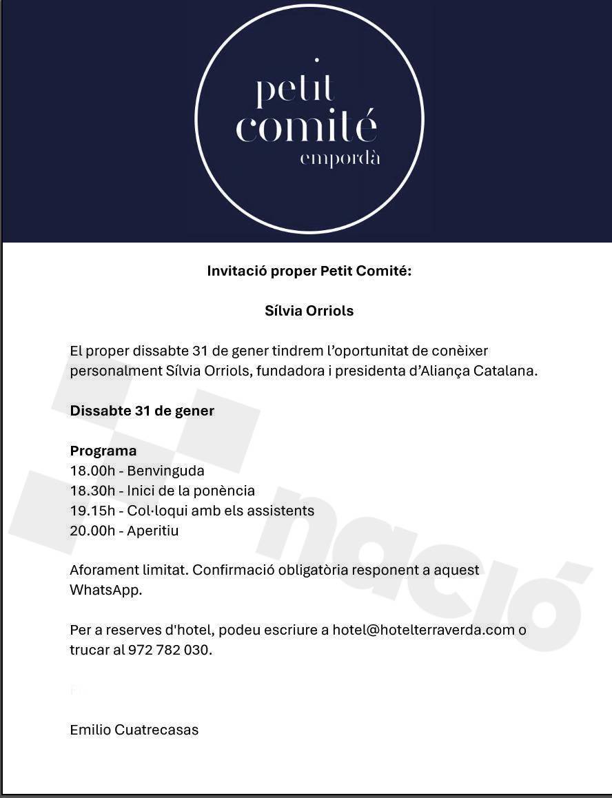 La invitació a la selecta trobada amb Orriols