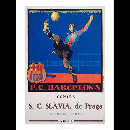 Cartell, amb dibuix de Josep Segrelles, anunciant els partits del Barça davant de l’Slavia de desembre de 1923 i gener d