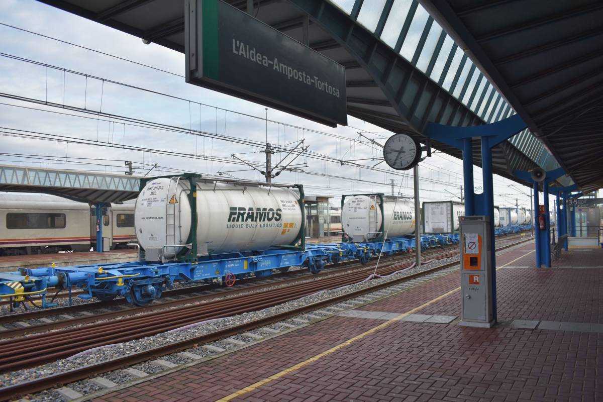 Vies de l`estació de tren de l`Aldea, este dimecres al matí