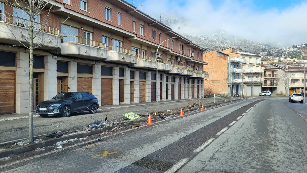 Un conductor perd el control del cotxe i impacta contra l'arbrat i senyals a la carretera de Solsona