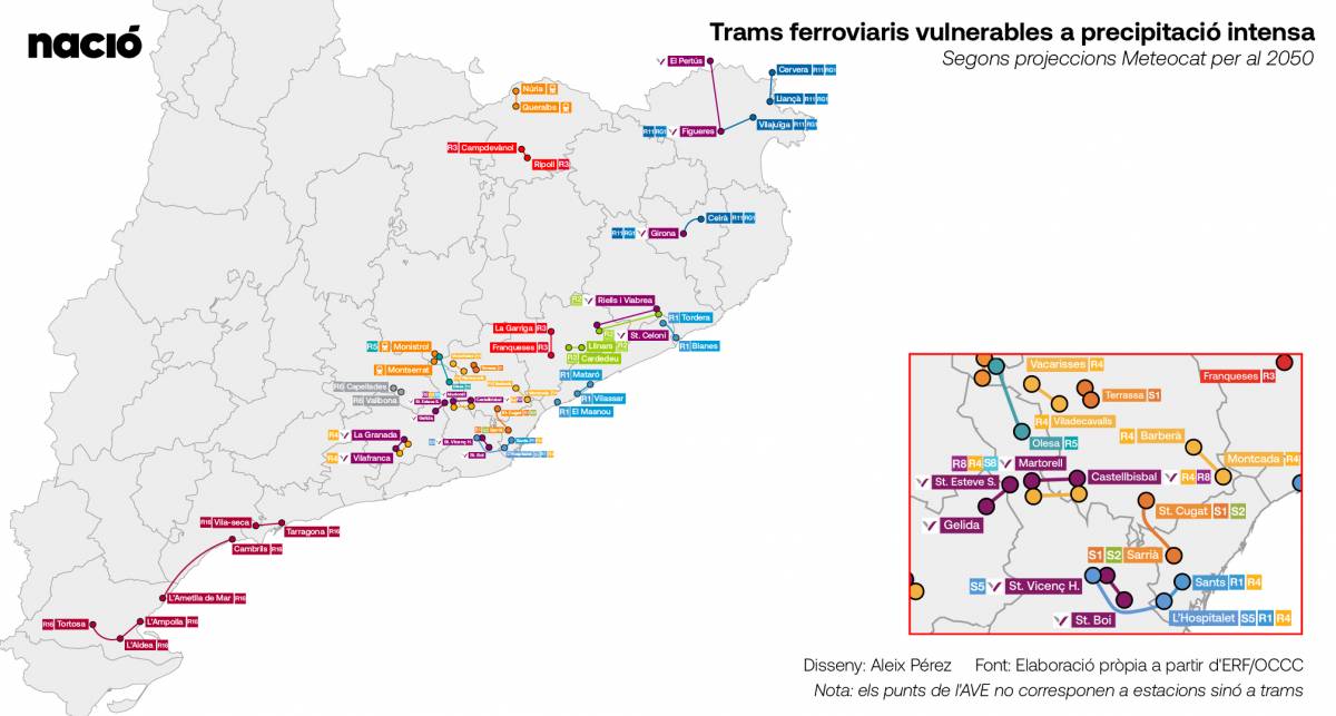 Trams ferroviaris vulnerables a precipitació intensa - Disseny d`Aleix Pérez Trams ferroviaris vulnerables a precipitació intensa