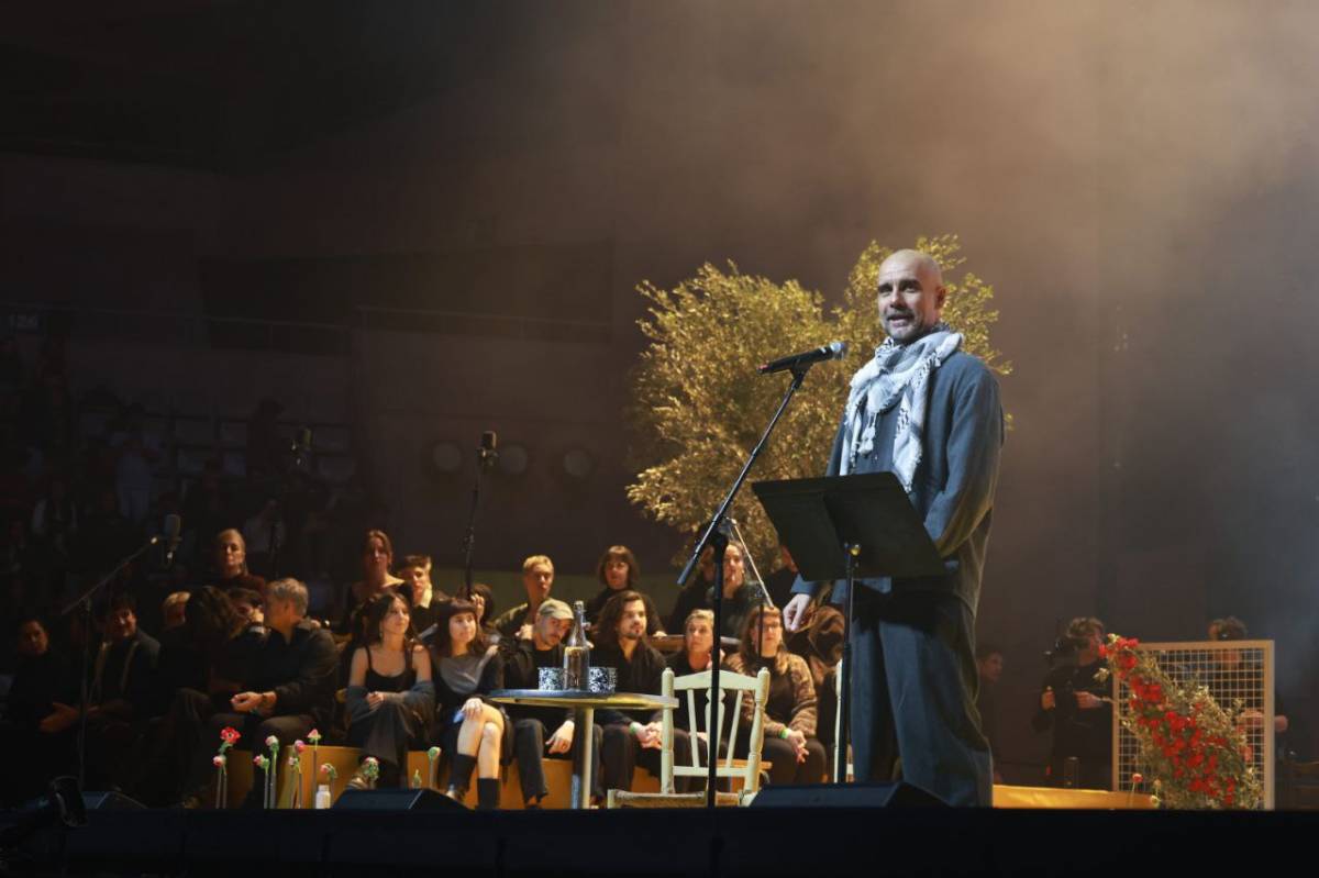 Josep Guardiola, durant el discurs al Palau Sant Jordi