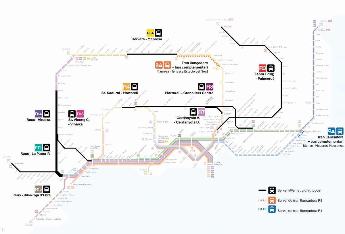 El plànol del funcionament de la xarxa ferroviària d`aquest divendres 