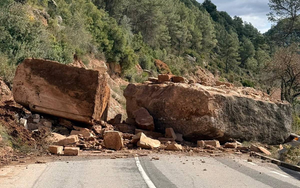 La caiguda de rocs de grans dimensions talla la BV-3008 a Fonollosa