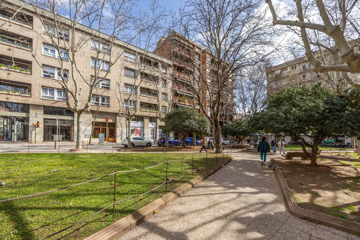 Parterres de la plaça de Granados verds, amb tanca de corda, i secs, sense tanca - Juanma Peláez