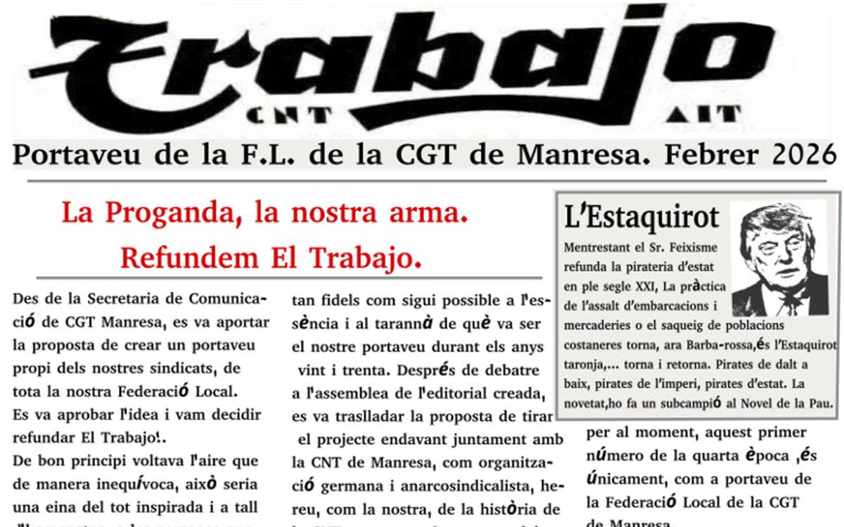 La CGT Manresa refunda «El Trabajo», històric portaveu de la CNT al Cardener i l'Alt Llobregat
