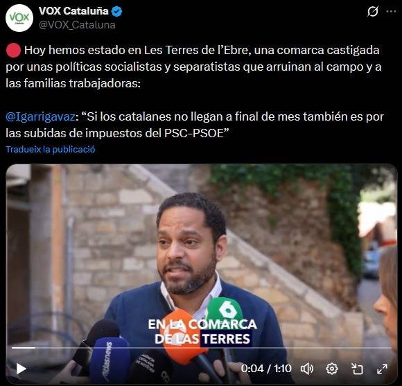 Publicació elimanada de Vox Cataluña a X.