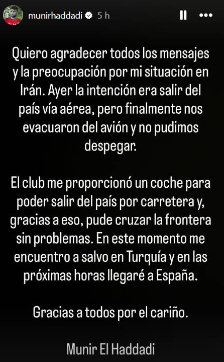 L`escrit del jugador Munir El Haddadi al seu perfil d`Instagram explicant la situació - L`escrit del jugador Munir El Haddadi al seu perfil d`Instagram explicant la situació