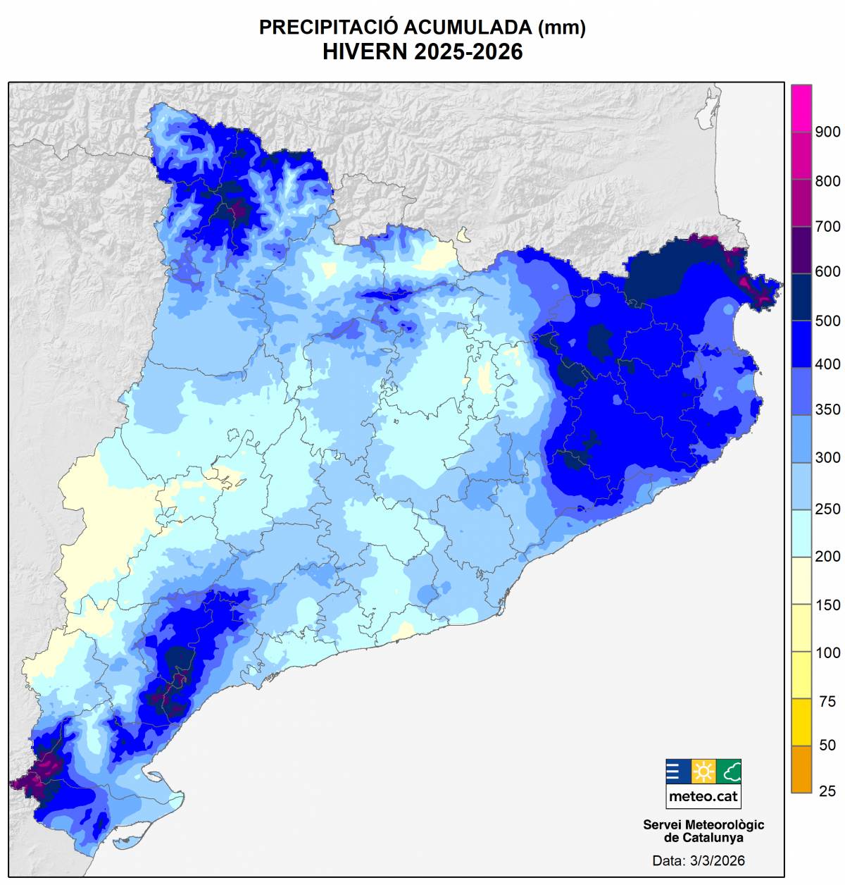 Pluja acumulada aquest hivern - Meteocat Pluja acumulada aquest hivern