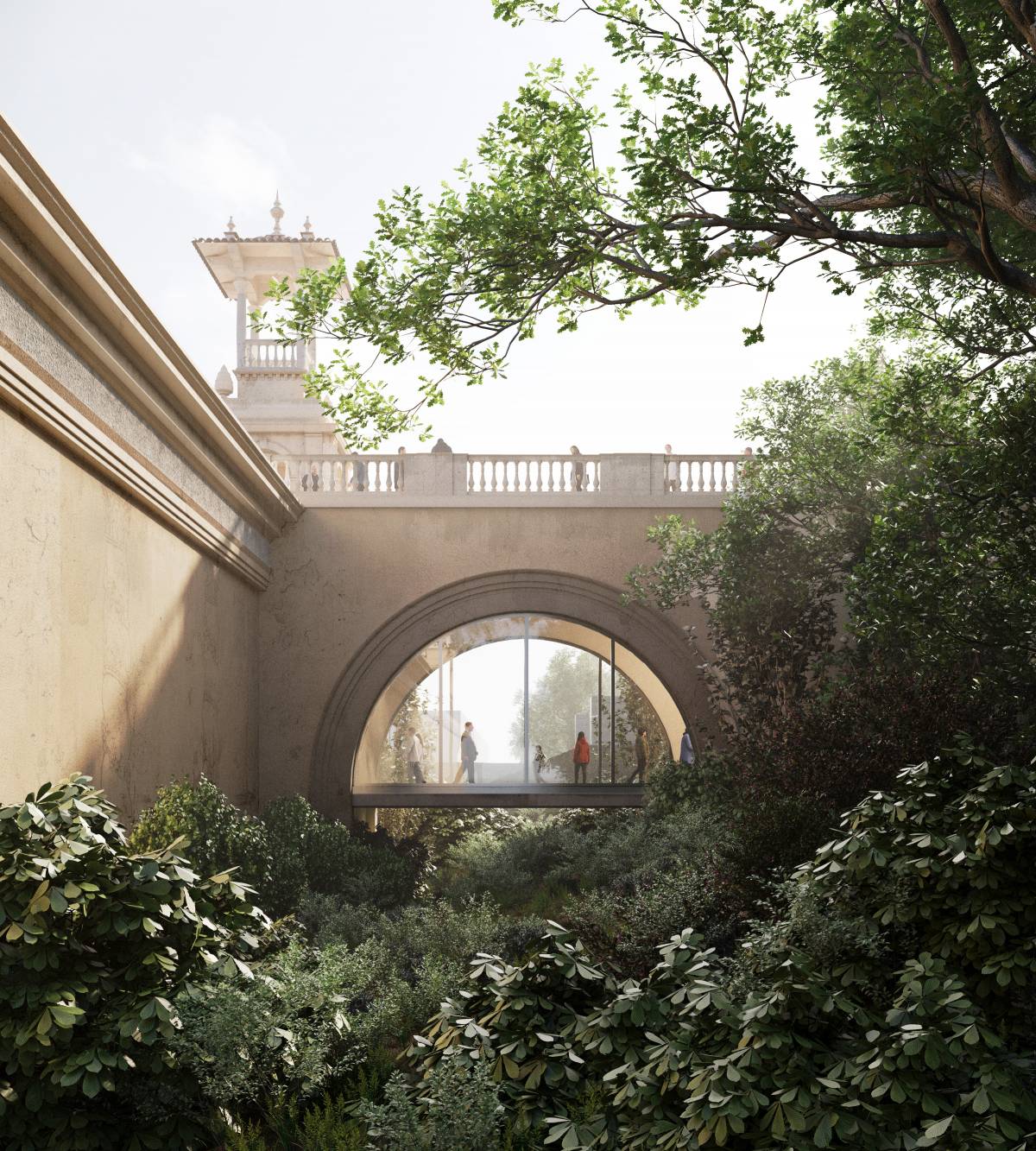 Vista del pont de connexió entre els dos palaus - MNAC (Cedida) Vista del pont de connexió entre els dos palaus