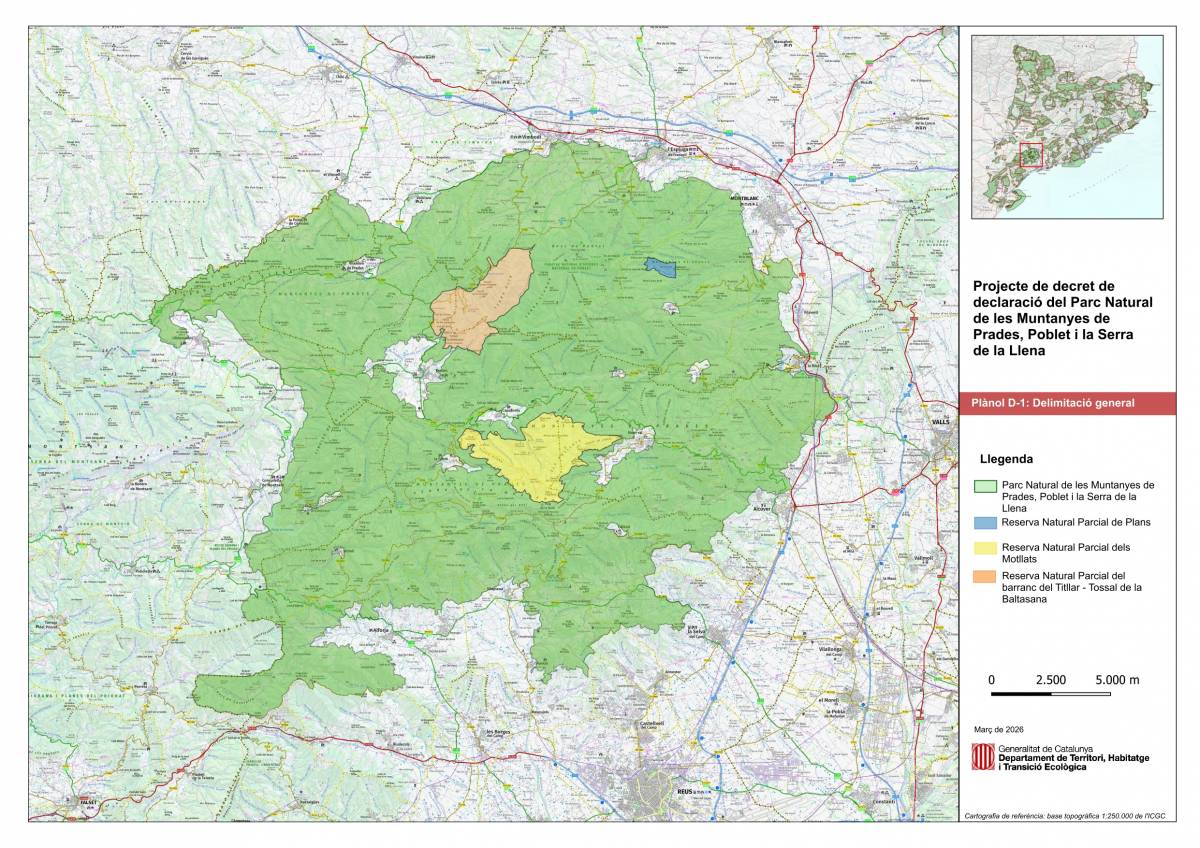 Mapa del futur parc natural de les Muntanyes de Prada