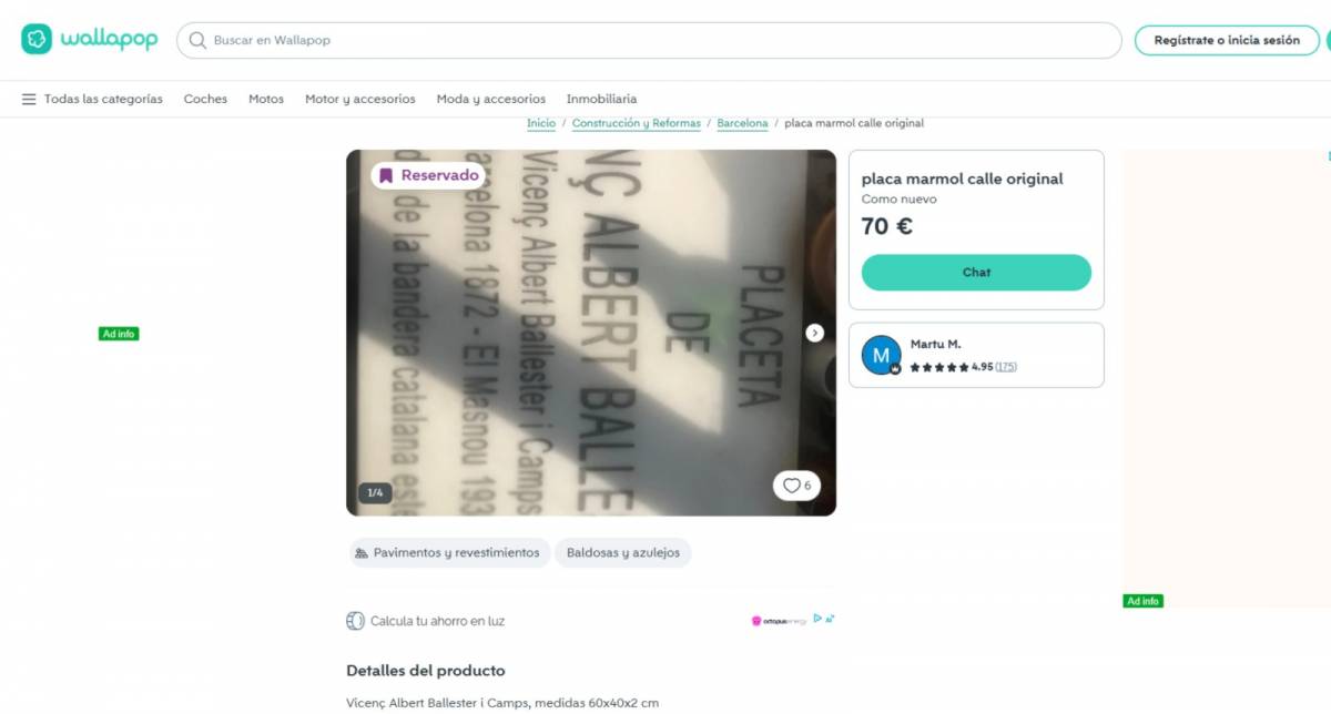 La placa dedicada al creador de l'estelada reapareix a Wallapop després de vuit anys desapareguda