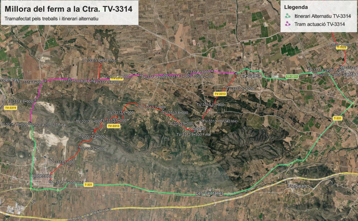 Obres i talls de trànsit durant deu dies a la carretera entre la Galera i la Miliana