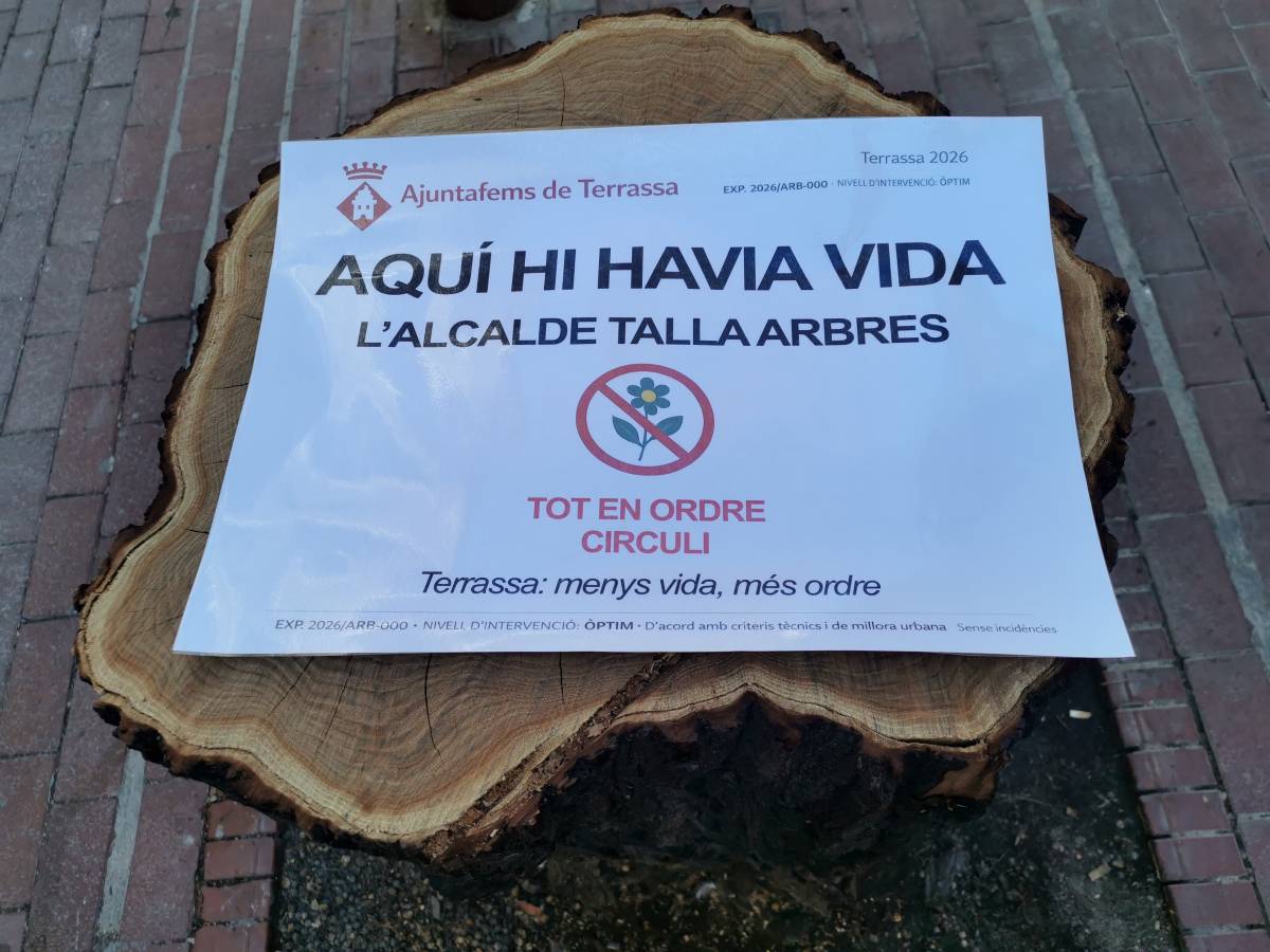 Acció reivindicativa al carrer de Gaudí contra la tala d'arbrat: "Aquí hi havia vida"
