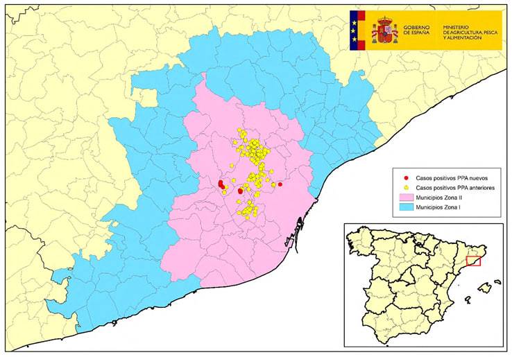 Mapa dels casos de pesta porcina de la darrera setmana - Ministeri d`Agricultura Mapa dels casos de pesta porcina de la darrera setmana